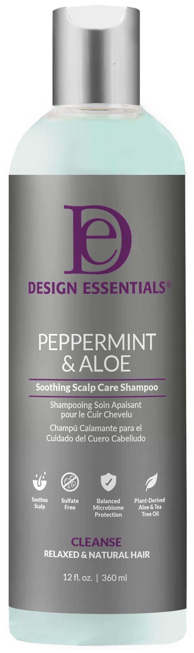 Design Essentials Peppermint & Aloe Therapeutics AntiItch Shampoo bottle soothing itchy scalp and balancing moisture