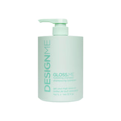 Design.Me GLOSS.ME Hydrating Shampoo bottle front showing hydrating formula for soft, shiny hair
