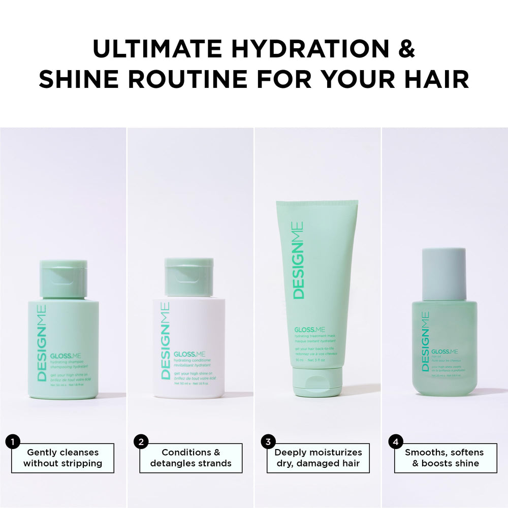 DESIGNME GLOSS.ME hair mask jar delivering deep hydration and shine.
