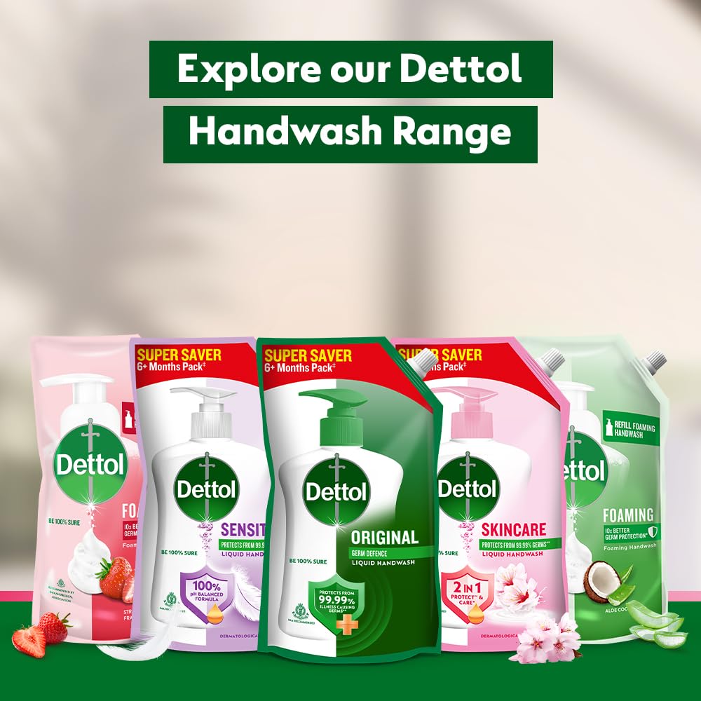 Dettol Skincare Liquid Handwash 875ml packaging highlights generous capacity for repeated use.