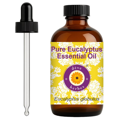 Deve Herbes eucalyptus oil bottle with glass dropper for precise, pure application.