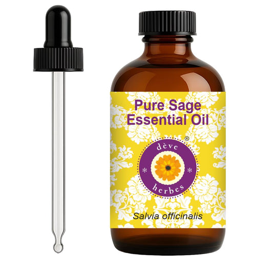 Deve Herbes Sage essential oil bottle with dropper for precise dosing in aromatherapy and skin care.
