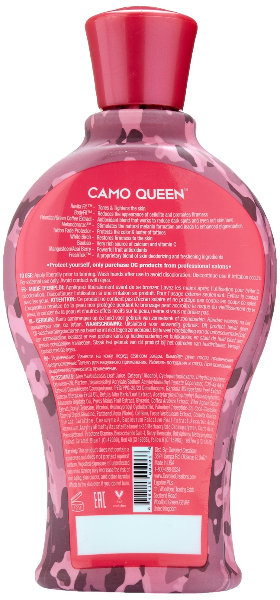 Devoted Creations Camo Queen Bronzing Lotion being applied for an even, bronzed glow.