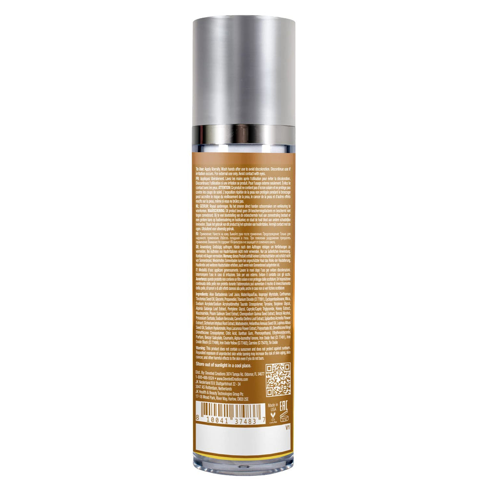 Devoted Creations Honey Gleam Cream bronzed swirl ready to apply for sunkissed glow.