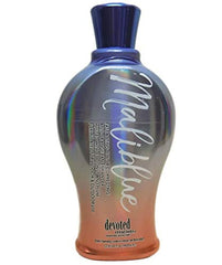 Devoted Creations Maliblue bottle showing fast tan enhancement with hydrating formula.
