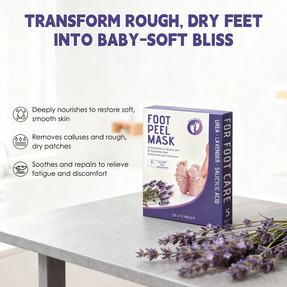 Devyonder foot mask being massaged to aid absorption.