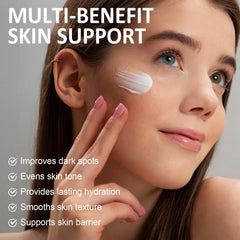 Devyonder ingredients panel featuring niacinamide and alpha arbutin for even tone