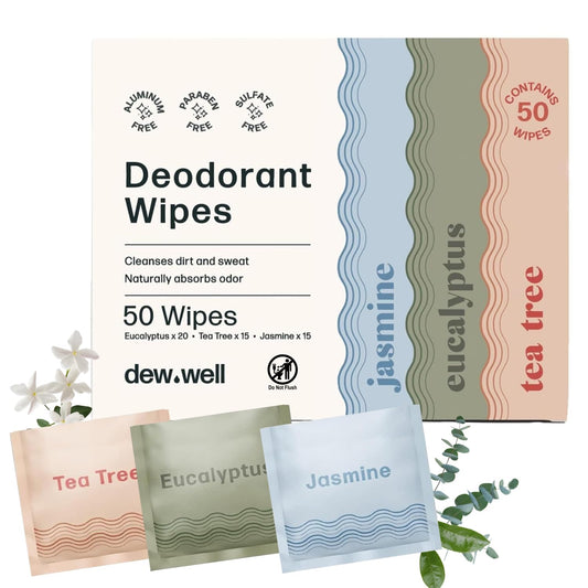 Dew Well Refresh Wipes packaging showing portability for on-the-go freshness