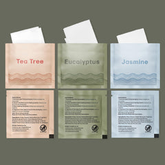 Dew Well Tea Tree scent wipe providing a cooling cleanse