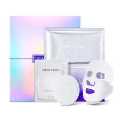 3 step usage image showing routine for firmer, hydrated skin with DEWYCEL mask.