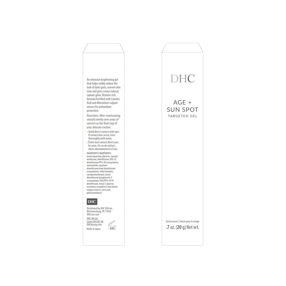 DHC Age + Sun Spot Targeted Gel applied on the face demonstrates gentle brightening action