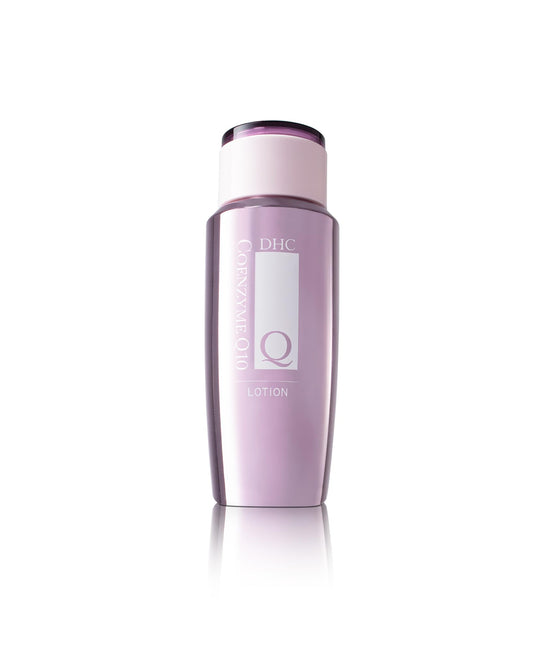 DHC CoQ10 Lotion bottle pour shows alcohol-free hydration.