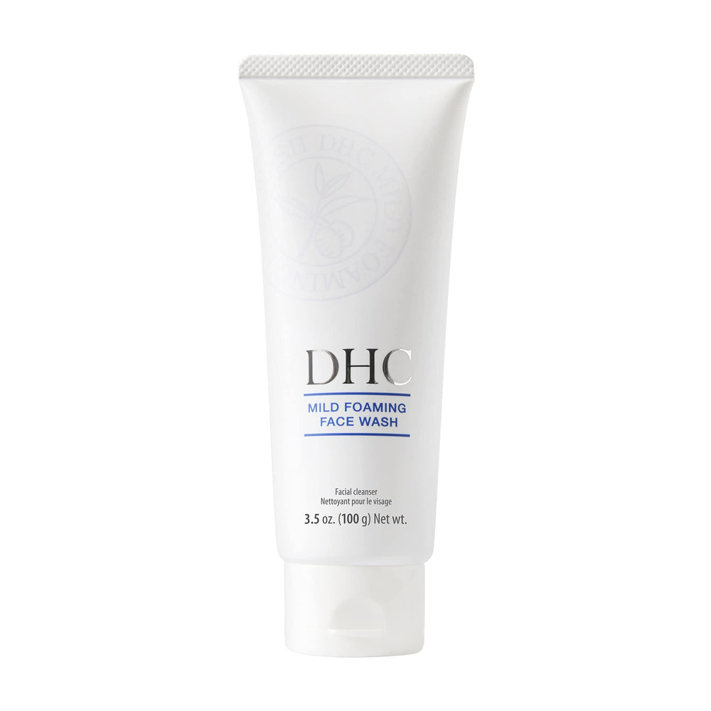 DHC Mild Foaming Face Wash bottle with creamy lather for gentle cleansing.