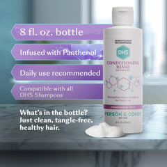 DHS Conditioning Rinse applied to wet hair for even distribution.