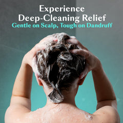 Visual depicting soothed sensation from washing with DHS shampoo.