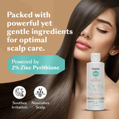 DHS Zinc Shampoo scalp relief scene suggests calming use during washing