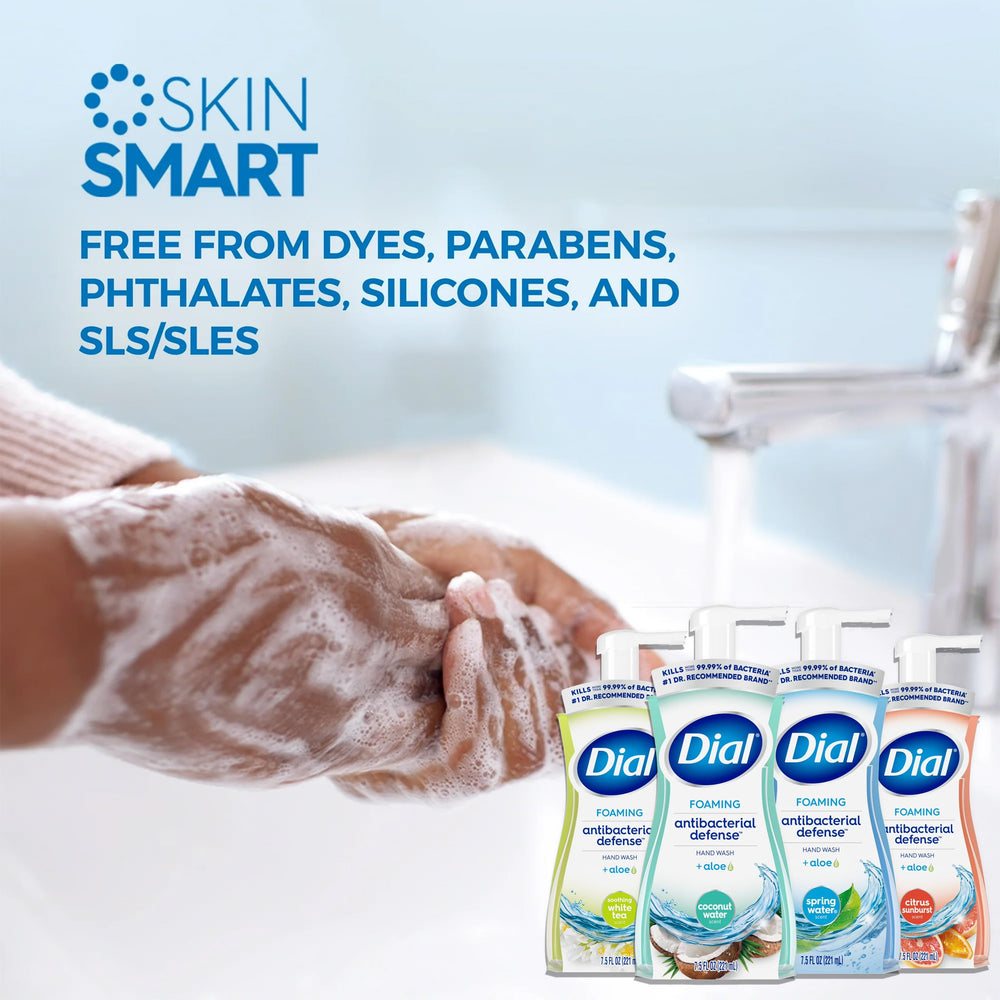 Dial Complete foaming hand wash assorted scents in four bottles.