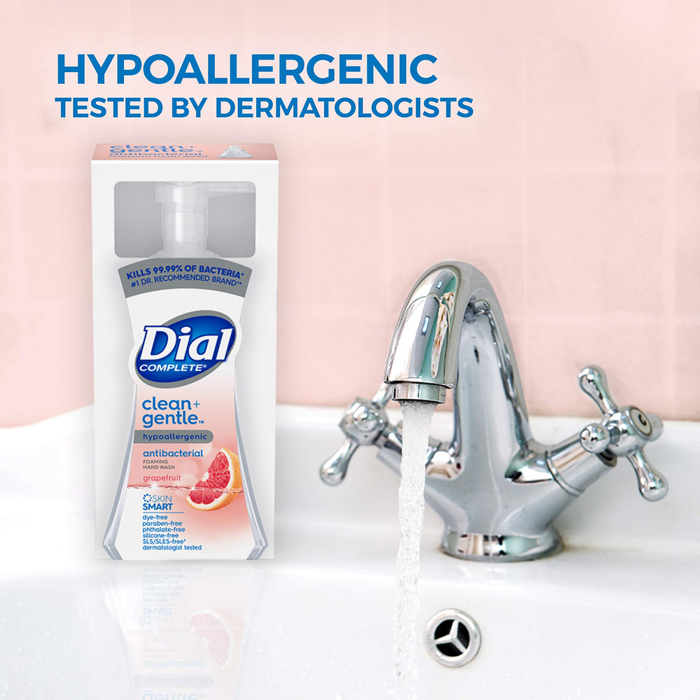 Dial hand foam shows rich lather for quick, thorough cleansing.