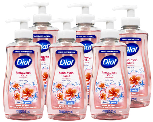 Dial Himalayan Pink Salt & Water Lily hand soap bottle, front view, moisturizing daily use