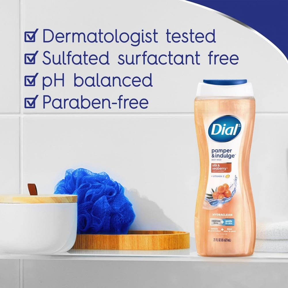 Dial Pamper & Indulge Silk & Seaberry lather bubbles emphasize sensory experience
