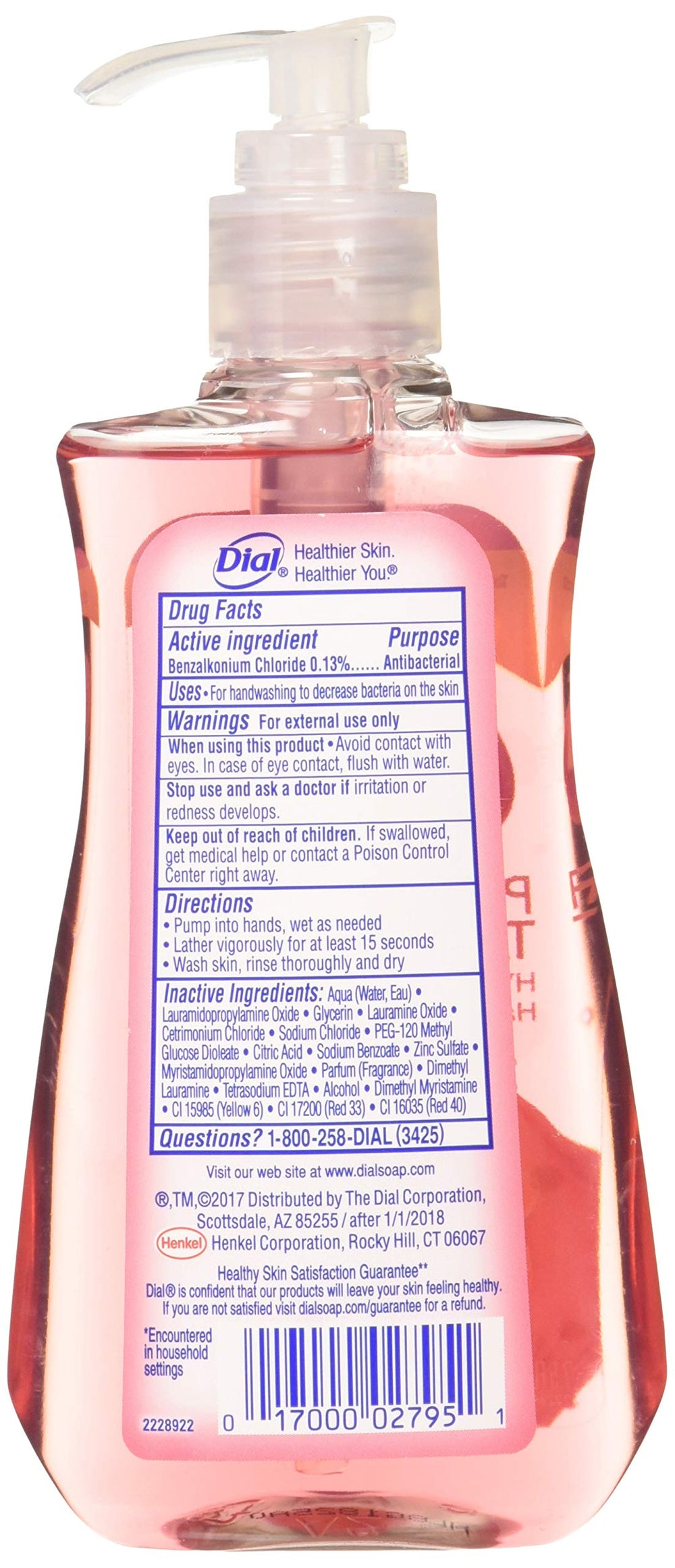Dial Pomegranate & Tangerine hand soap with foaming pump for easy handwashing.
