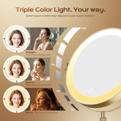Dienmern lighted makeup mirror offers 360-degree rotation for versatile angles.