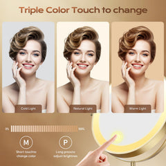 Dienmern lighted makeup mirror features three color lights for natural-looking illumination.