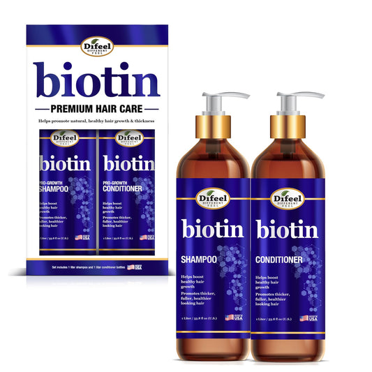 Difeel Biotin Shampoo large pump bottle for easy daily cleansing and scalp care.