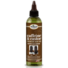 Two-pack Difeel caffeine castor oil bottles showcased for fortifying hair routines.
