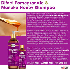 Difeel manuka honey detail highlights natural nourishment for strands.