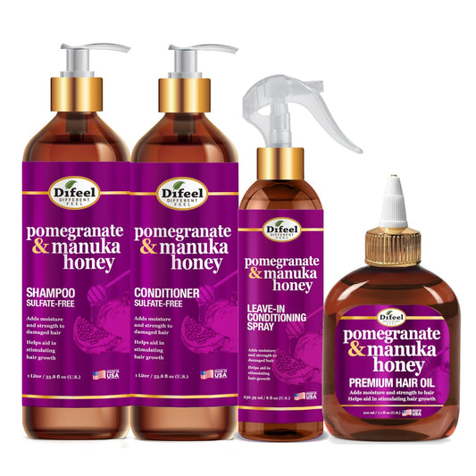 Difeel Pomegranate & Manuka Honey Shampoo bottle delivering deep hydration for hair