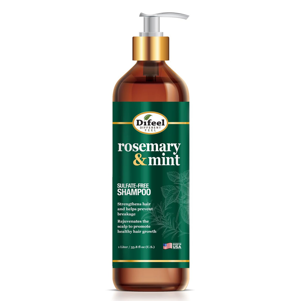 Difeel Rosemary Mint Shampoo bottle 33.8 oz for daily cleansing and growth support.