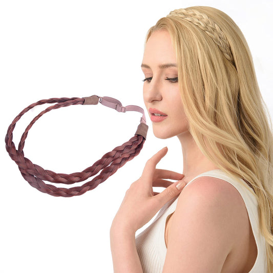 DIGUAN double three strand braided headband in burgundy for natural, easy daily styling.