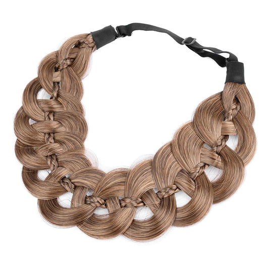 DIGUAN hollow-out wide braid hairpiece on claybank wide headband for a natural everyday look