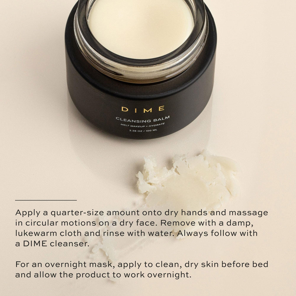 DIME double cleanse concept showing balm first then second cleanser for clear skin.