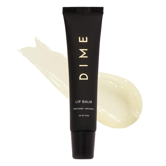 DIME Beauty Lip Balm jar closeup shows silky hydration for smooth lips
