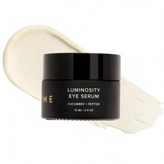 DIME Luminosity Eye Serum bottle close-up showing sleek packaging for daily brightening