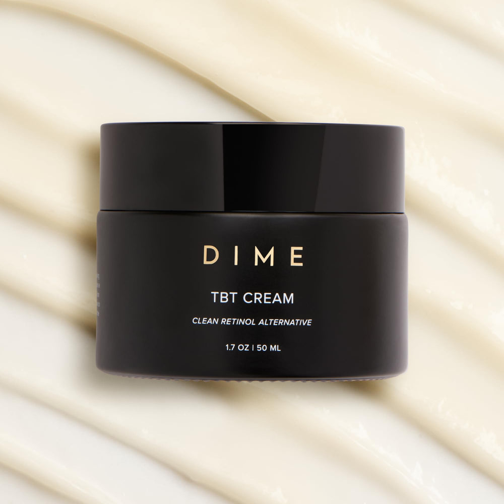 DIME TBT Cream being tapped after serum during evening routine.