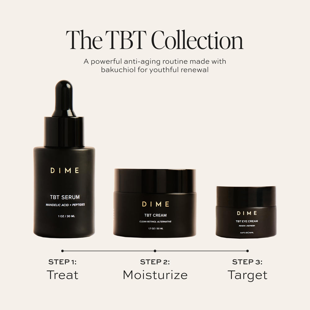 DIME TBT Eye Cream close-up indicating silky formula and potential plumpness.