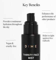 DIME Thirsty Face Mist meadowfoam oil close-up emphasizes nourishment