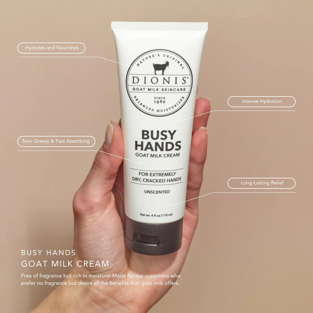 Dionis Busy Hands Cream texture swatch shows fast-absorbing formula
