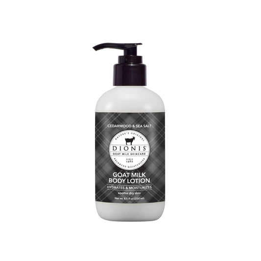 Dionis goat milk body lotion cedarwood sea salt bottle for deep hydration
