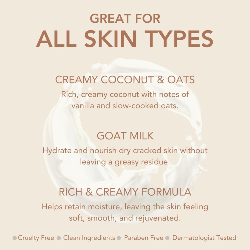 Ingredients note card featuring goat milk benefits and clean ingredients.