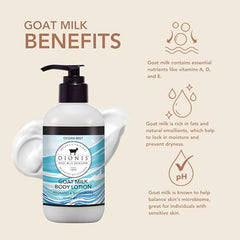 Close-up of Dionis lotion texture demonstrates creamy absorption without greasiness.