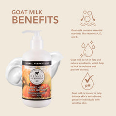 Dionis Goat Milk Body Lotion creamy texture closeup showcases skin softness.