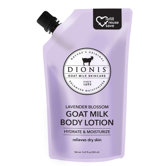 Dionis Goat Milk Body Lotion refill pouch 16oz for eco-friendly refills reducing waste
