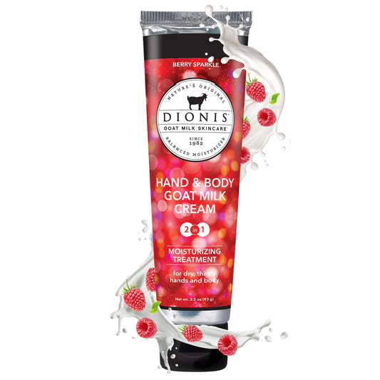 Dionis Berry Sparkle goat milk cream bottle for daily hydration.