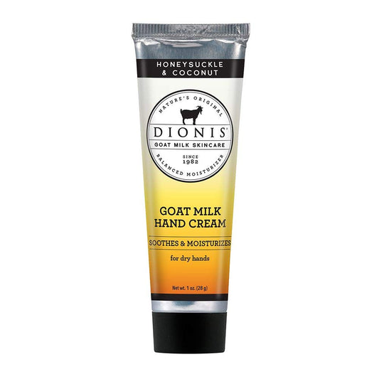 Dionis goat milk hand cream honeysuckle coconut 1oz bottle for smooth, nourished hands