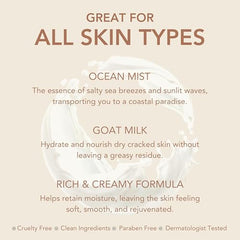Ingredients label highlights goat milk benefits for balanced moisture