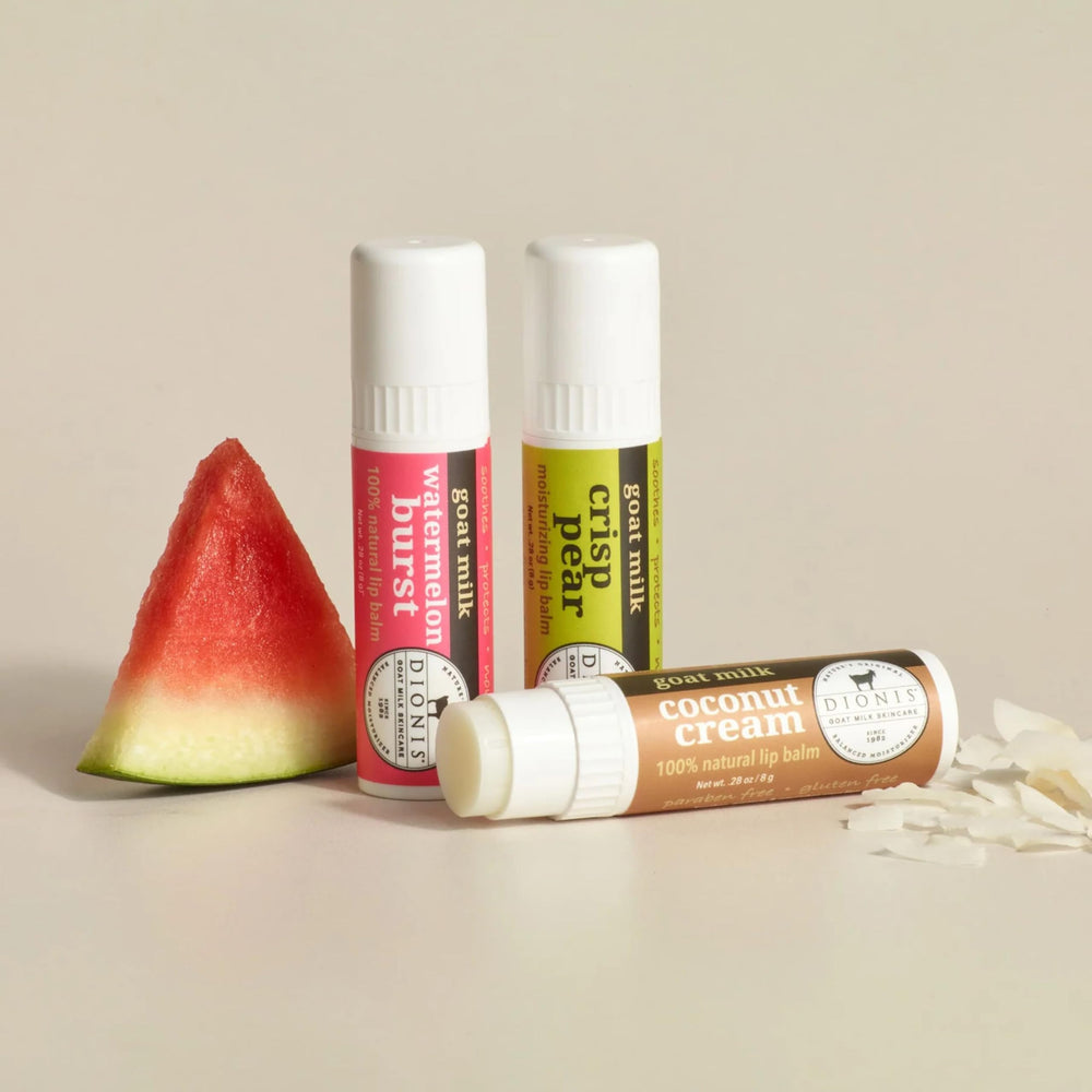 Dionis Goat Milk Lip Balm Crisp Pear flavor for everyday use